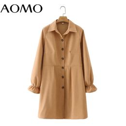 Women's Jackets AOMO Women Oversized Khaki Trench Coat 2021 Autumn Lantern Long Sleeve Office Ladies Outwear 2M186A