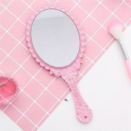 Vintage Pattern Handle Makeup Mirror Bronze Rose Gold Pink Black Colour Personal Cosmetic Mirror RRF12759
