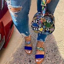 Women Fashion Slippers with Bags Snake Printed Design Cross-slung Round Bag Summer Sandals and Handbag for Lady