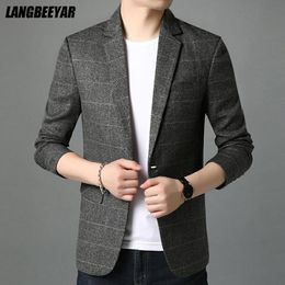 Top Quality Designer Brand Casual Fashion Slim Fit Plaid Party Blazers Jackets For Men One Button Suit Coat Men Clothing 220310