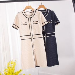 Summer Women's Small Fragrant Designer Mini Knitting Dress Elegant Short Sleeve A-Line Slim Sweater Dresses Vestdios 210514