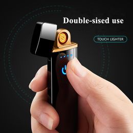 Novelty Electric Touch Sensor Cool Lighter Fingerprint USB Rechargeable Portable Windproof lighters Smoking Accessories4 Colors