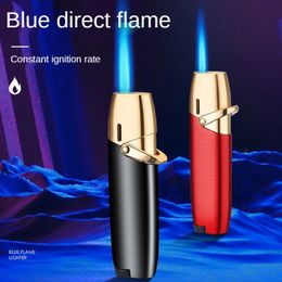 Metal Windproof Cigarette Jet Gas Lighter Torch Blue Flame Straight Lighter Butane Iatable Cigar Lighter New Style Portable Smoking Gadgets