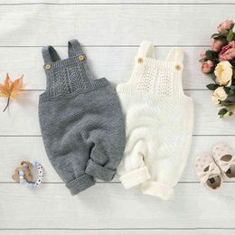 Autumn Winter Baby Clothes Knitted Romper Solid Jumpsuit Overalls Toddler Boys Girls Sleeveless Tops One Piece 0-24 Months G220223