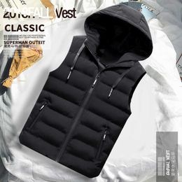 brand Vest Men Winter Sleeveless Jacket Men Down Vest Men's Warm Thick Hooded Coats Male Work Waistcoat 211019