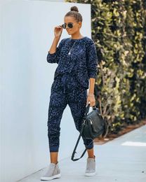 Leopard Tracksuit Women Two Piece Set Spring Autumn Clothes Long Sleeve Pullover Top and Pants Lounge Wear Women's Sets Outfits Y0625