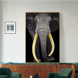 Elephant Paintings Golden Ivory Wall Pictures For Living Room Canvas Prints Posters Modern Decorative Pictures