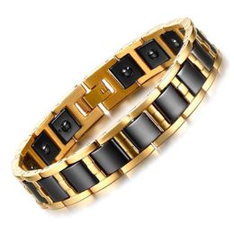 Healing Energy Magnetic Hematite Bracelet Bangle Gold Color Stainless Steel Hand Chain Link Black Ceramic Bracelets Men Link,