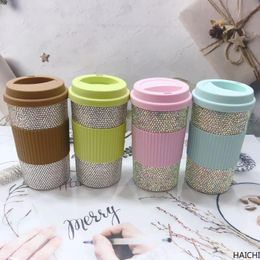 Mugs 500ml Bling Coffee Mug BPA Free Wheat And Diamond Material Water Bottle For Girl Car Cup Office Christmas Gift