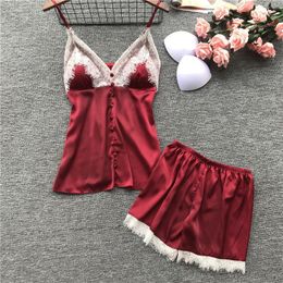 Women's Sleepwear Women Suspender Nightdress Luxury Fashion Pajamas Home Wear Two-piece Ice Silk Adult High Quality Summer