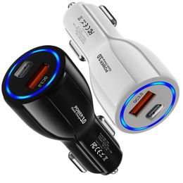 30W 18W Fast Quick Charge PD USB C Car Charger 2Ports QC3.0 Auto Power Adapter For Iphone 12 13 14 15 Samsung Tablet PC GPS Android phone