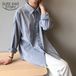 Turn-down Collar Loose White Shirts Solid Female Shirt Tops Women Autumn Splicing Women Tops Blouses Cardigan Blusas 11890 210527