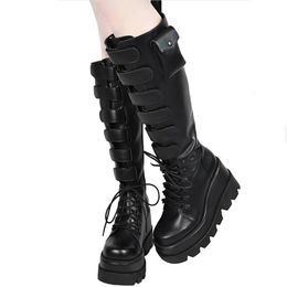 New Brand Big Size 43 Motorcycles Boots Female Platform Wedges High Heels Halloween Gift Calf Boots Women Shoes