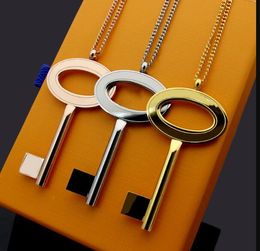 New Arrive Fashion Men Lady Titanium steel Lettering V 18K Plated Gold Long Necklaces With Big Keys Pendant Wedding Engagement 3 Color