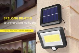 BRELONG BR-0118 Solar Infrared Motion Sensor Floodlight COB 100 LED High Brightness Wall Light Outdoor Lamp - White