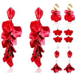 Fashion Exaggerated Red Rose Petals Eardrop 2021 fashionable Stud joker long tassel earrings