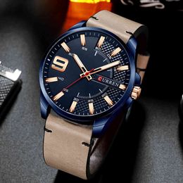 Brand Men Leather Business Watches Curren Fashion Quartz Wristwatch Male Military Watch Men's Clock Relogio Masculino Q0524