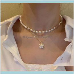 Necklaces & Pendants Jewelrykorean Version Of Womens Luxury Flower Micro-Inlaid Zircon Necklace Clover Four-Leaf Temperament Metal Pearl Cha