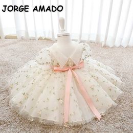 Spring Teenager Girls Dress Floral Princess with Bow Sashes Piano Performance Flowers Girl for Weddings E01 210610