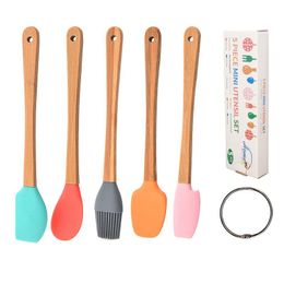 5pcs Mini Silicone Spatula Scraper Basting Brush Spoon Tool for Cooking Mixing Nonstick Cookware Kitchen Utensils BPA Free Baking & Pastry