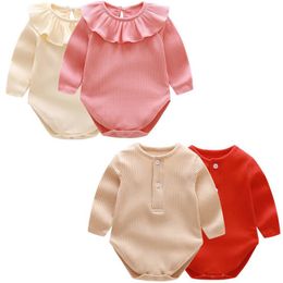 Spring Autumn Infant Baby Boys Girls Pure Colour Rompers Clothing Kids Boy Girl Long Sleeve Clothes 210521