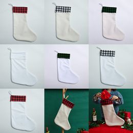 Sublimation Blanks Christmas Stocking Plaid Christmas Gift Bags Party Gifts Candy Bag Xmas Tree Ornament XD24835