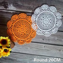 Mats & Pads 20CM Round Exquisite Handmade Crochet Hollow Out Table Placemat Mantel Individual Mat Set Coffee Mug Wedding Party Decor