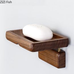 Bath Accessory Set Wooden Soap Box Creative Bathroom Drain Storage Tray Wall-mounted Dish Japanese Home