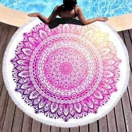 Towel Pink Mandala Summer Beach Large Lotus Printing Yoga Mat Round Tassel Totem Blanket Floor Pad 150cm