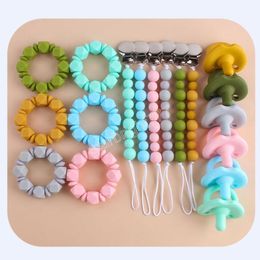 Baby Teethers Newborn infant Pacifier Clip Silicone Teether Beads Bracelet 3pcs Sets Pacifier Chain Holder kids Soothers Gift