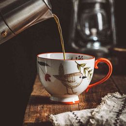 Retro Nordic Style Ceramic Coffee Mug Animal Hand-Painted Breakfast Milk Tea Cup Juice Kitchen Drink Cereal Drinkware 211223