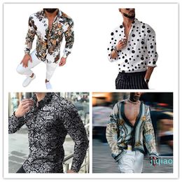 Luxury- Spring Digital Printed Shirt Mens Fashion Bohemian Shirts Homme Designer V Neck Tops Casual Mens Lapel Neck Shirts
