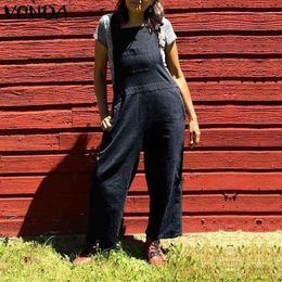 Women's Jumpsuits & Rompers VONDA Plus Size Womens Jumpsuit 2021 Summer Autumn Cotton Casual Loose Long Playsuit Overall Female Solid Wide L