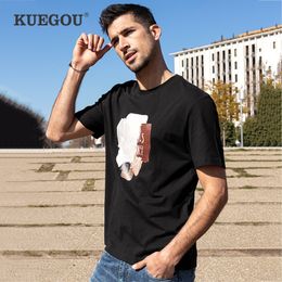 KUEGOU 100% Cotton Clothing Men's T-shirt Short Sleeve Fashion abstract Print Tshirt Summer High Quality Top Plus Size SDT-61662 210524