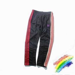 2021ss AWGE Needles Sweatpants Women Men Asymmetric Colour AWGE Pants Butterfly Embroidery Joggers Needles Trousers X0628