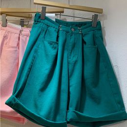 [EQW] Trendy Bottom Clothing Yellow Women Wide Leg Shorts High Waist Loose Fit Trousers Fashion Spring Summer Pink 210510