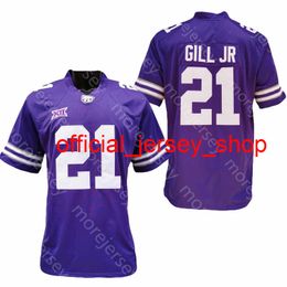 2020 NCAA Kansas State Wildcats KSU Football Jersey College 21 Wykeen Gill Jr Purple All Stitched And Embroidery Size S-3XL