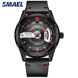 Smael Sport Mens Watches Top Brand Luxury Quartz Watch Men Fashion Steel Waterproof Sl-9011 Leather Watch Men Relogio Masculino Q0524