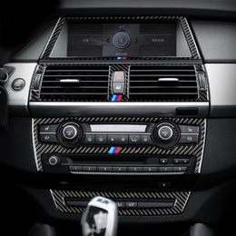 Car Styling Carbon Fiber Sticker Console Navigation Frame AC CD Panel Trim Decoration Cover For BMW X5 X6 E70 E71 Accessories