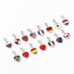 13 Countries Flag Keychain DIY Alloy Heart keychains Gift Favour Car Foreign Affairs Gifts National Independence Day Flags Key Chai