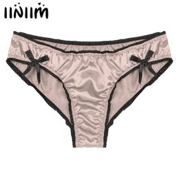 Underpants Men's Solid Colour Panties Frilly Low Waist Satin Briefs Sissy Male Gay Underwear Nightwear Bowknot Sexy Lingerie