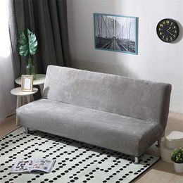 Plush fabric Fold Armless Sofa Bed Cover Folding seat slipcover Thicker covers Bench Couch Protector Elastic Futon Cover winter 211102