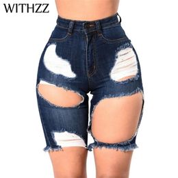 WITHZZ Summer Trendy Women's Ripped Jeans Ripped Bleached Denim Shorts 210322