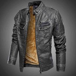 Autumn Winter Leather Jacket Men Leather Bomber Jacket Motorcycle Coat Man Vintage Jacket Fur Lined Warm Outwear Coat Plus Size 210603