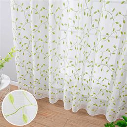 Green Leaves Sheer Curtain for Windows Embroidered Tulle Curtain for Living Room Tulle Bedroom Kitchen for Kids Children Room 210712