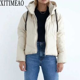 ZA Women Fashion Thick Warm Faux Leather Padded Jacket Coat Vintage Long Sleeve Oversized Parka Female Outerwear Chic Tops 210602