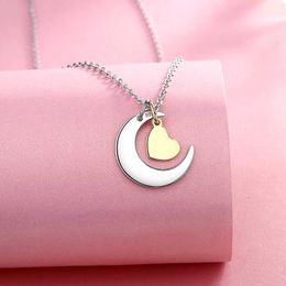 Pendant Necklaces Gold Colour HeartFamily name 925 Sterling Silver Love Moon Necklace