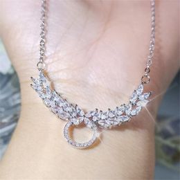Choucong 2021 Brand Bridal Necklace Luxury Jewellery 925 Sterling Silver Full Marquise Cut Party White Topaz CZ Diamond Gemstones Angel Wings Pendant For Love Gift