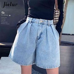 Jielur Summer Short Jean Solid Colour Femme Korean Chic Feminino S-5XL Trousers High Waist Denim Shorts 210809