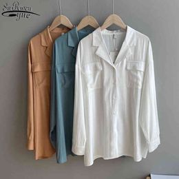 Autumn Long Sleeve Chiffon Blouse Women Neutral Minimalism Shirt Korean Lapel Loose Chemisier Femme 10945 210427